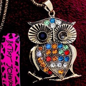 Betsey Johnson Rhinestone Owl Necklace